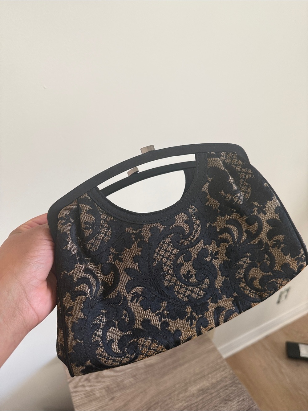 LOFT Black and Gold Damask Clutch